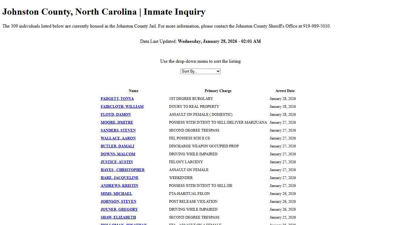 Johnston County, North Carolina Inmate Inquiry